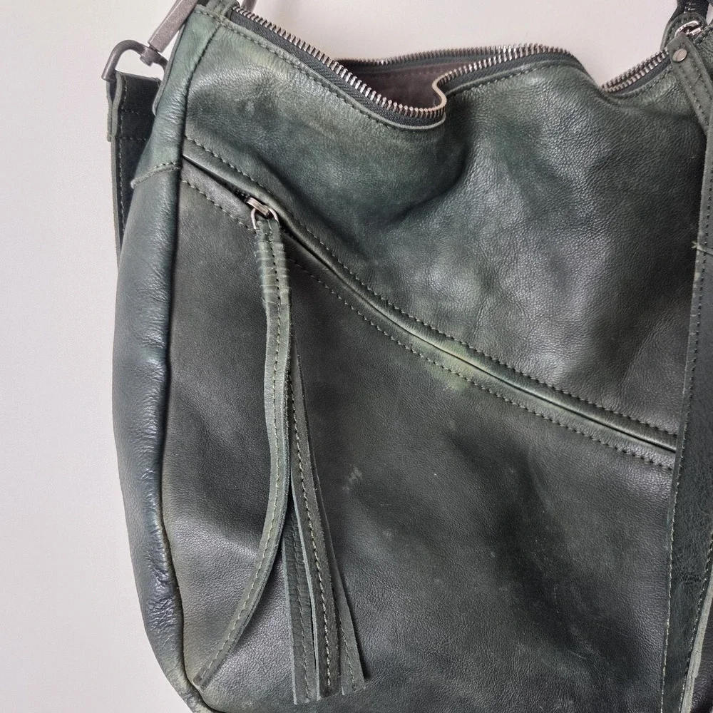 Vilenca Holland‎ Green Leather Hobo Bag Tassle Crossbody Purse
